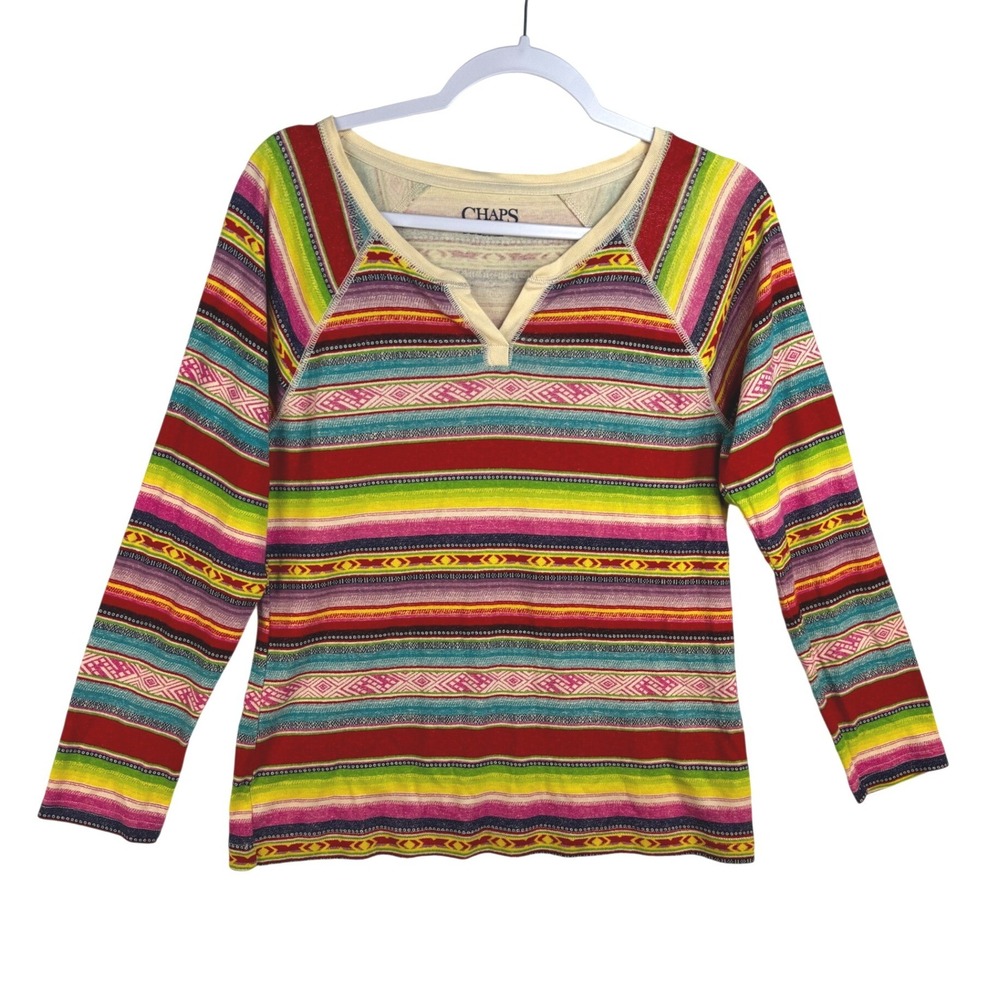 Chaps Sport Womens Large Multicolor Southwestern Stripe Cotton Long Sleeve Top